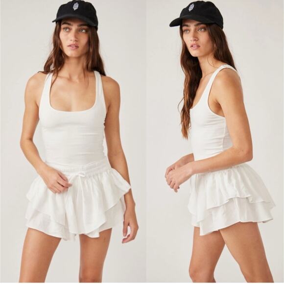 FREE PEOPLE MOVEMENT Prima Shortsie Romper Size Large NWT White Athleisure - Picture 2 of 16